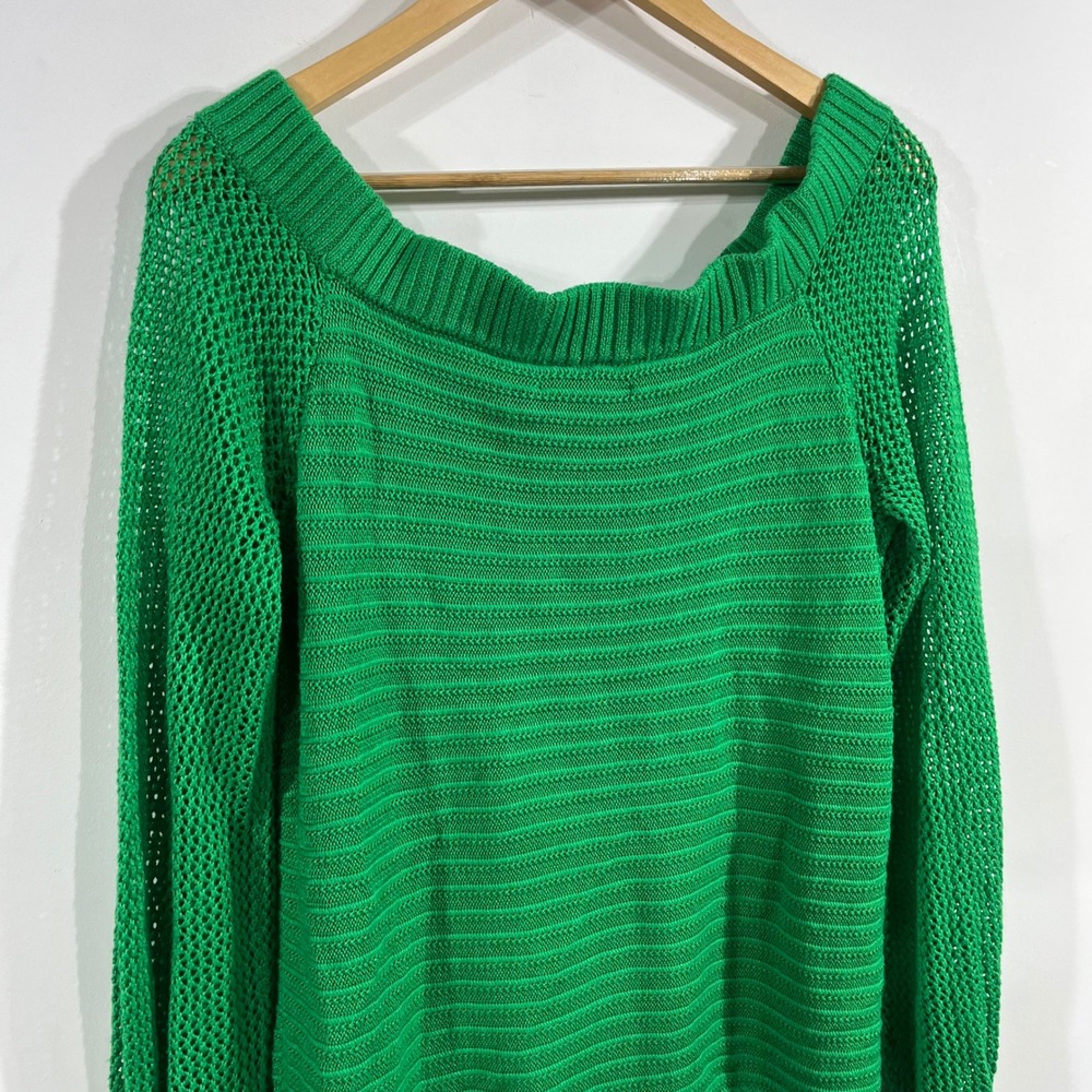 NY&CO Y2K Kelly Green Open Knit Sweater Preppy Old Money Indie Granola Large - Picture 4 of 9